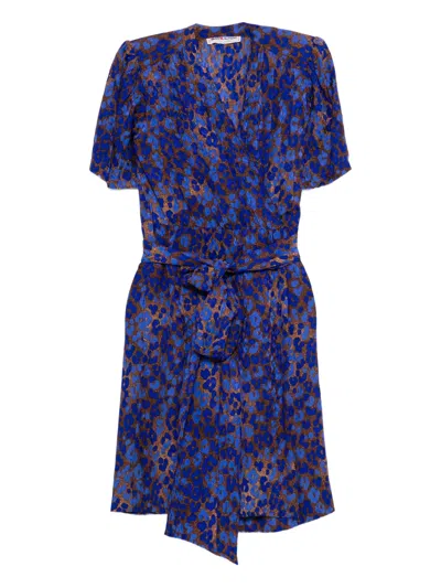 Pre-owned Saint Laurent 1980s Leopard-pattern Midi Dress In Blue