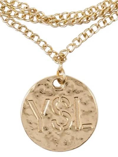 Pre-owned Saint Laurent 1980s Logo Charms Chain Bracelet In Gold