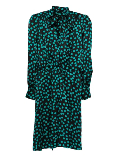 Pre-owned Saint Laurent 1980s Polka-dot Midi Dress In Black
