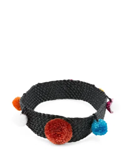 Pre-owned Saint Laurent 1980s Pompom Raffia Belt In Black