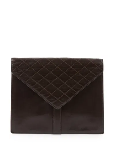 Pre-owned Saint Laurent 1980s Quilted Envelope Clutch Bag In Brown