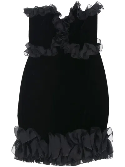 Pre-owned Saint Laurent 1980s Ruffled Mini Dress In 黑色
