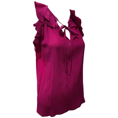 Pre-owned Saint Laurent 1980s  Hot Pink Silk Ruffled And Ribbon Tie Camisole
