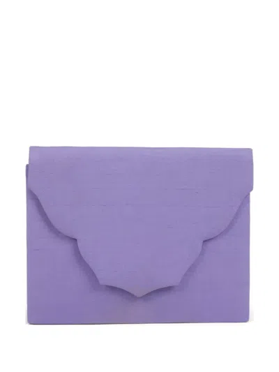 Pre-owned Saint Laurent 1980s Scalloped Silk Clutch Bag In Purple