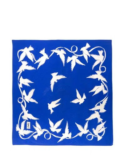 Pre-owned Saint Laurent 1980s Silk Scarf In Blue
