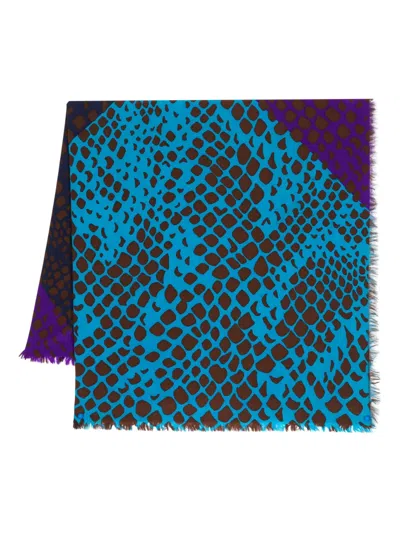Pre-owned Saint Laurent 1980s Snakeskin Print Silk Scarf In Brown
