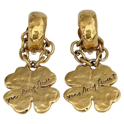 Pre-owned Saint Laurent 1980s Vintage Yves  Ysl Gold Tone Four-leaf Clover Clip On Earrings In Multiple
