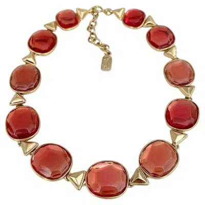 Pre-owned Saint Laurent 1980s Vintage Yves  Ysl Gold Tone Red Orange Resin Link Necklace
