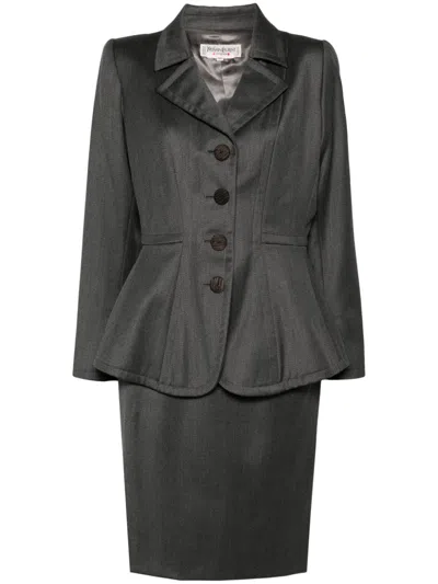 Pre-owned Saint Laurent 1980s Wool Skirt Suit In Grey