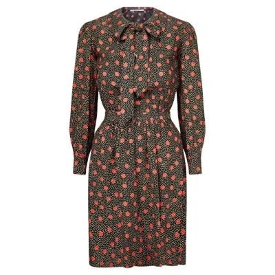Pre-owned Saint Laurent 1980s Yves  Black Red And Gold Print Dress