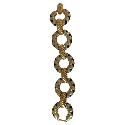 Pre-owned Saint Laurent 1980s Yves  Gold Black With Swarovski Stones Bracelet