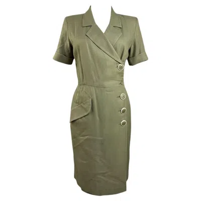 Pre-owned Saint Laurent 1980s Yves  Variation Khaki Safari-style Midi Dress In Brown