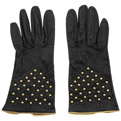 Pre-owned Saint Laurent 1980s Yves /ysl Black Leather Gloves With Gold Studs