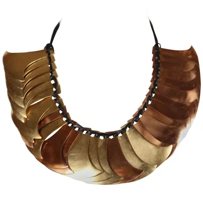 Pre-owned Saint Laurent 1983 Yves  Dramatic Brass & Copper Numbered Couture Runway Necklace In Multi