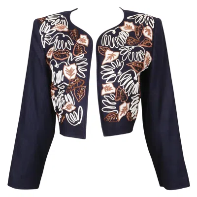 Pre-owned Saint Laurent 1985 Yves  Embroidered Runway Jacket With Soutache Trim & Beads In Sand