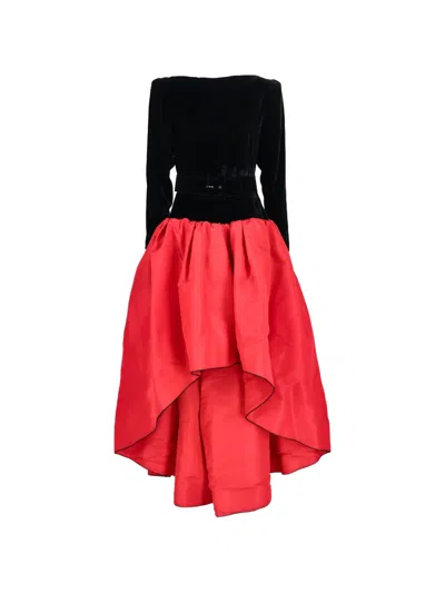 Pre-owned Saint Laurent 1988*1989 Belted High-low Gown Dress In Red