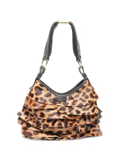 Pre-owned Saint Laurent 1990-2000 Frill Leopard Tote Bag In Brown