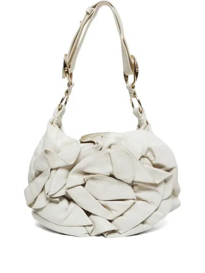 Pre-owned Saint Laurent 1990-2000 Pleated Rose Shoulder Bag In White