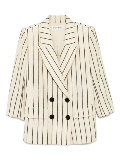 Pre-owned Saint Laurent 1990-2000s Double Breasted Jacket In Neutrals