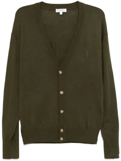 Pre-owned Saint Laurent 1990-2000s Logo-embroidered Cardigan In Green