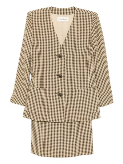 Pre-owned Saint Laurent 1990-2000s Setup Suit Jacket Skirt In Brown