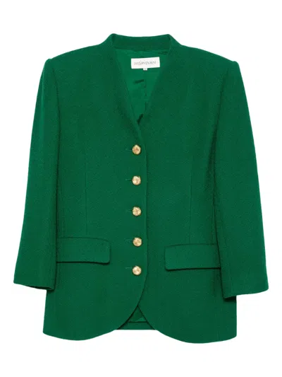 Pre-owned Saint Laurent 1990-2000s Single-breasted Collarless Jacket In Green
