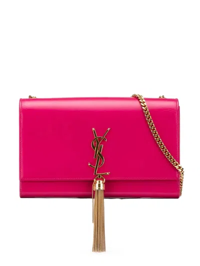 Pre-owned Saint Laurent 1990-2025 Medium Smooth Calfskin Classic Monogram Kate Tassel Crossbody Bag In Pink