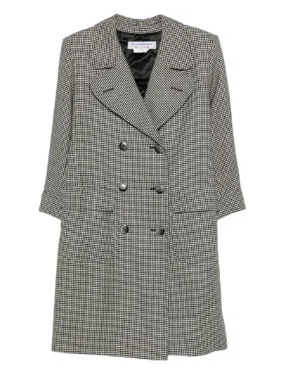 Pre-owned Saint Laurent 1990 Houndstooth-pattern Double-breasted Coat In Black