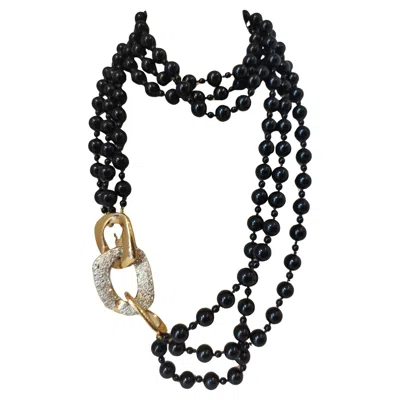 Pre-owned Saint Laurent 1990' Yves  Black Faux Pearls And Crystal Stones Necklace