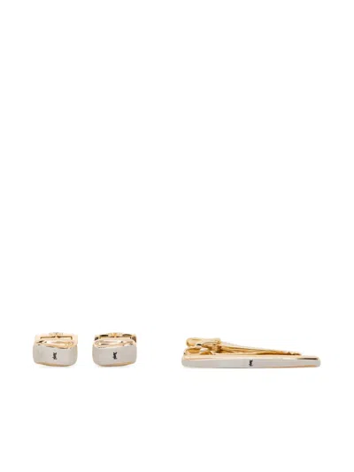 Pre-owned Saint Laurent 1990s Cassandre-engraved Tie Clip And Cufflinks Set In Silver