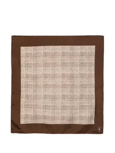 Pre-owned Saint Laurent 1990s Checked Silk Scarf In Brown