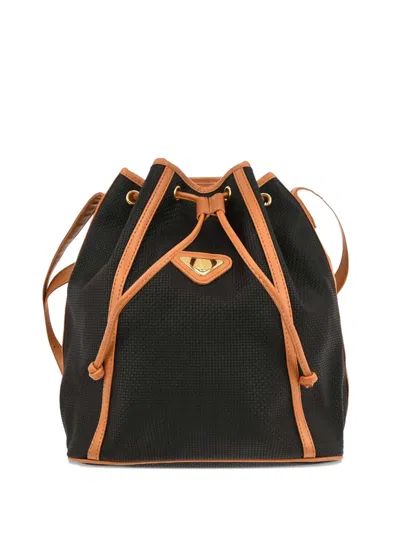 Pre-owned Saint Laurent 1990s Drawstring Canvas Shoulder Bag In Black