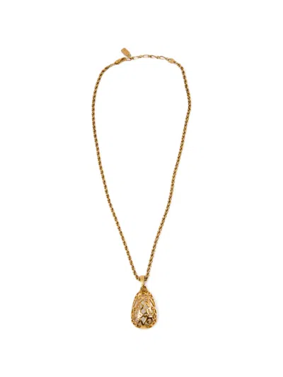 Pre-owned Saint Laurent 1990s Filigree Drop Necklace In Gold