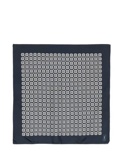 Pre-owned Saint Laurent 1990s Geometric Silk Scarf In Blue