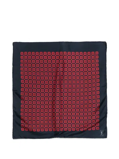 Pre-owned Saint Laurent 1990s Geometric Silk Scarf In Blue