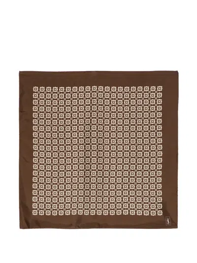 Pre-owned Saint Laurent 1990s Geometric Silk Scarf In Brown