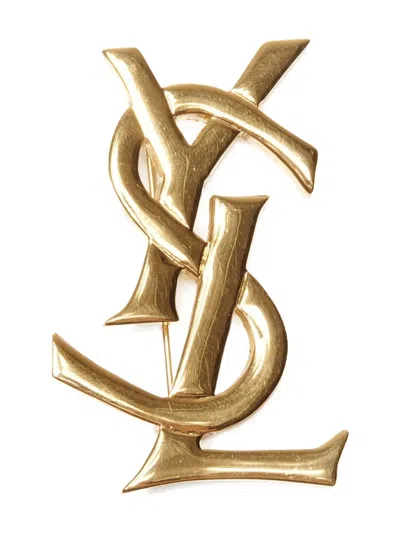 Pre-owned Saint Laurent 1990s Logo-embellishment Brooch In Gold