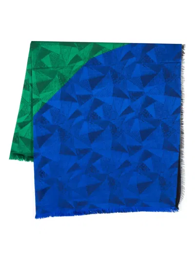 Pre-owned Saint Laurent 1990s Patterned-jacquard Two-tone Silk Scarf In Blue