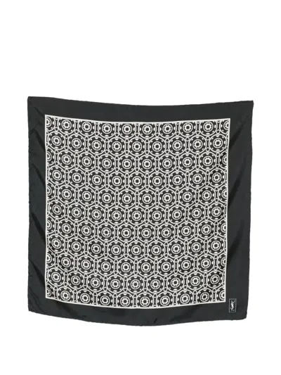 Pre-owned Saint Laurent 1990s Patterned Silk Scarf In Black