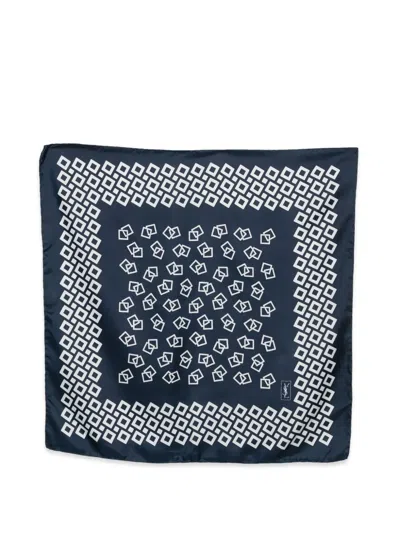 Pre-owned Saint Laurent 1990s Print Silk Scarf In Blue