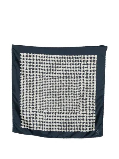 Pre-owned Saint Laurent 1990s Printed Silk Scarf In Blue
