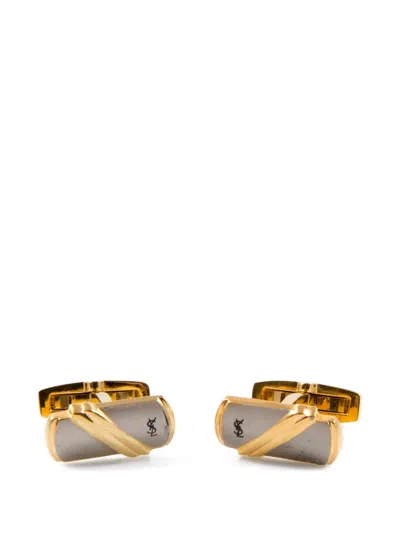 Pre-owned Saint Laurent 1990s Rectangular-shape Cuff-links In Gold