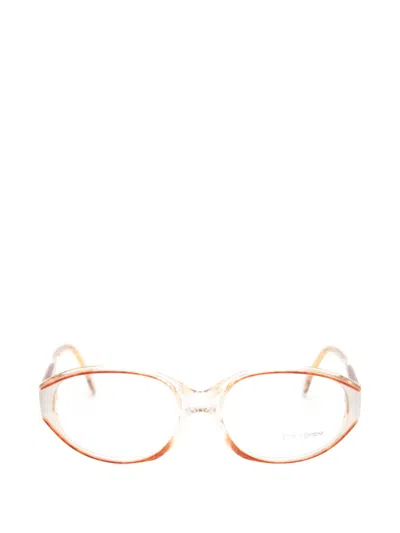 Pre-owned Saint Laurent 1990s Round-frame Ysl-plaque Glasses In Neutral