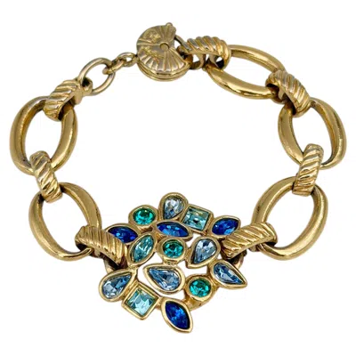 Pre-owned Saint Laurent 1990s Vintage Yves  Ysl Gold Tone Blue Crystal Chain Bracelet