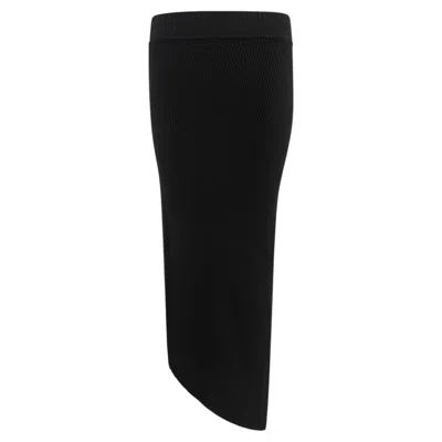 Pre-owned Saint Laurent 1990s Yves  Black Stretch Ribbed Knit Asymmetric Maxi Skirt Fr42