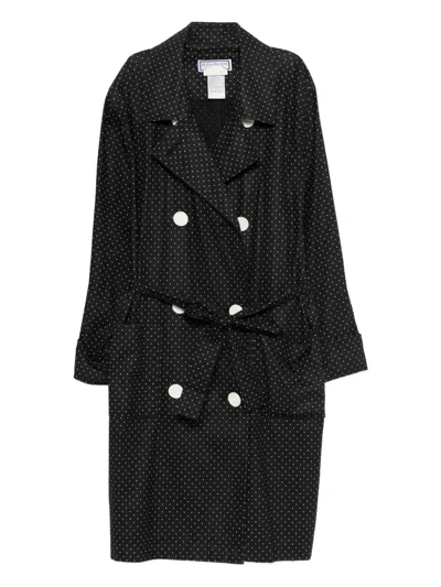 Pre-owned Saint Laurent 1991 Polka-dot Trench Coat In Black