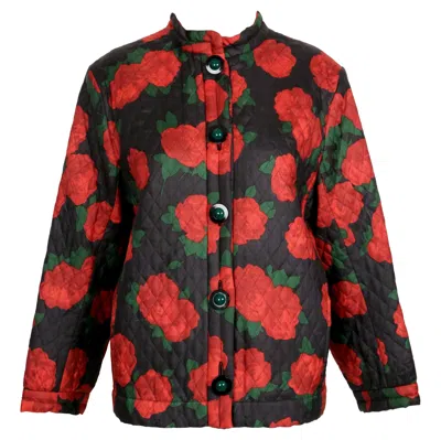 Pre-owned Saint Laurent 1994 Yves  Rose Printed Silk Quilted Runway Jacket In Red