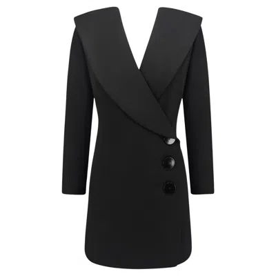 Pre-owned Saint Laurent 1995 Yves  Black Wool 'le Smoking' Blazer Wrap Mini Dress 34fr