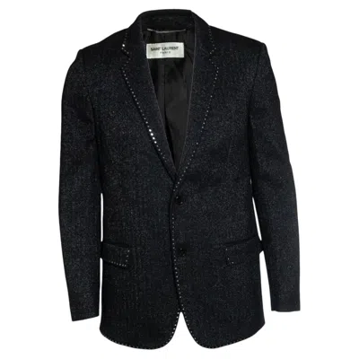 Pre-owned Saint Laurent , 19fw Sequin Embroidered Trim Blazer In Black