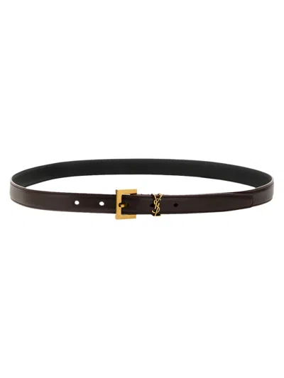 Saint Laurent 2 Cm Leather Belt Cassandre Sottile In Brown